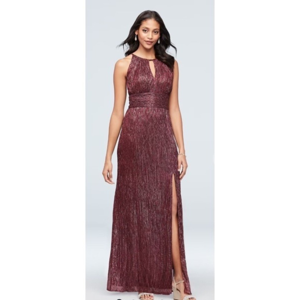 RM Richards Metallic Keyhole Halter A-line Dress Merlot Color Size 12‎